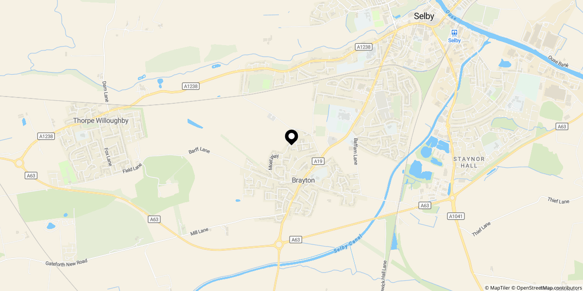 Approximate location of Moat Way, Brayton, Selby, YO8 9TE
